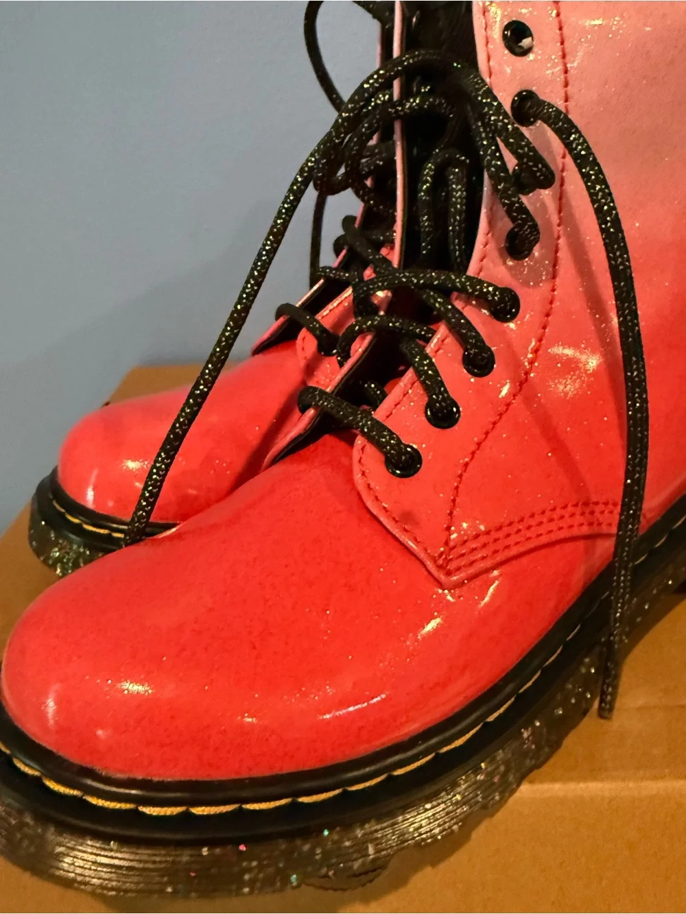 Dr. Martens 1460 J Pink Gradient Glitter Lace-Up Boots
